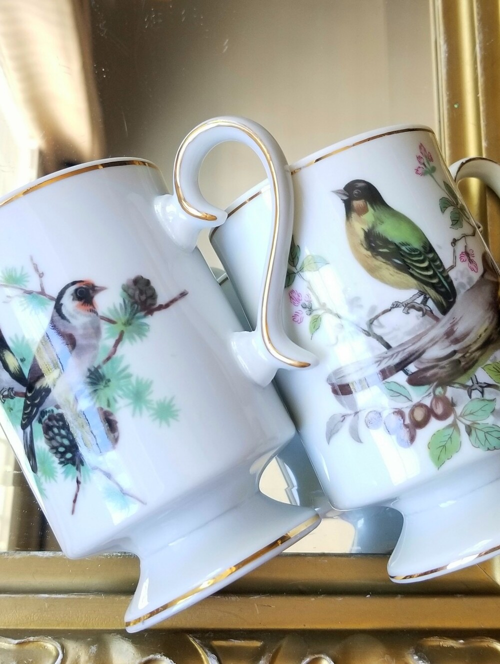 ❗Vintage Royal Crown Porcelain Green Gray Bird Cup Set❗